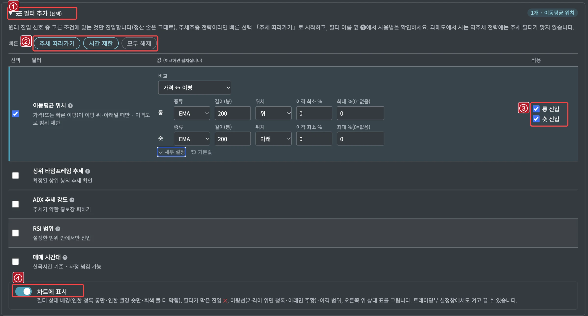 주문메시지 연결 단계에서 필터 추가를 펼친 화면